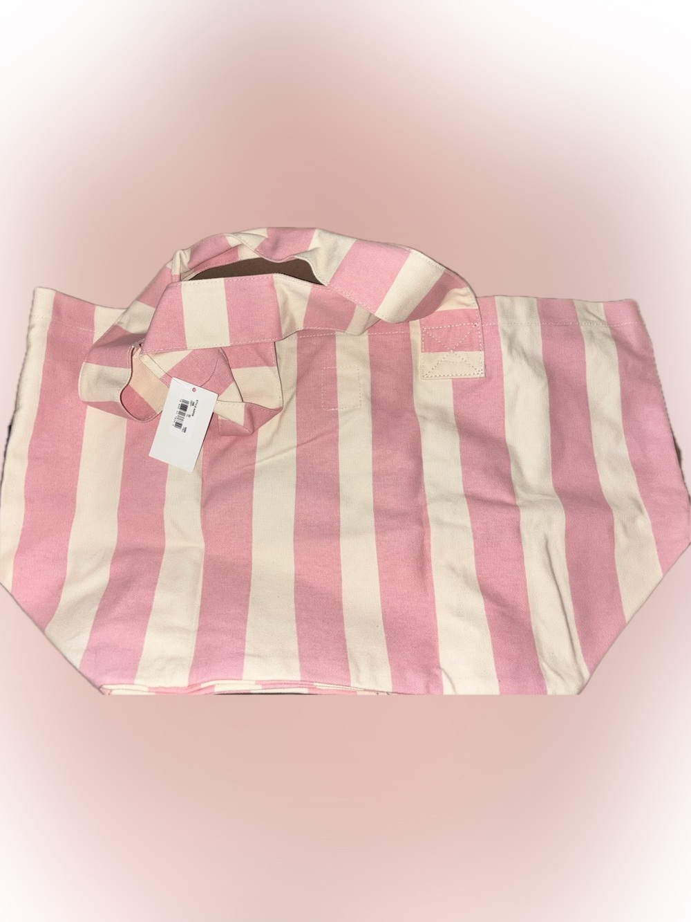 NWT Frasier Sterling Sport Pink & Cream Cotton Canvas Tote Bag HUGE - Picture 5 of 14
